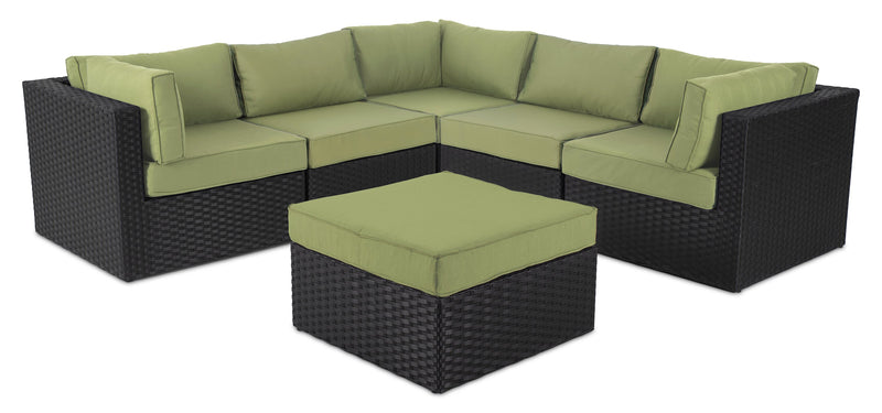 Fauteuil en coin Barbados pour la terrasse à l’extérieur - osier en résine tressé à la main, résistant aux rayons UV et aux intempéries - noir et vert