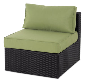 Fauteuil sans accoudoirs Barbados pour la terrasse à l’extérieur - osier en résine tressé à la main, résistant aux rayons UV et aux intempéries - noir et vert