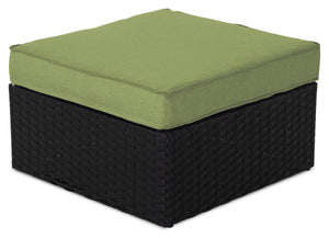 Pouf Barbados pour la terrasse à l’extérieur - osier en résine tressé à la main, résistant aux rayons UV et aux intempéries - noir et vert