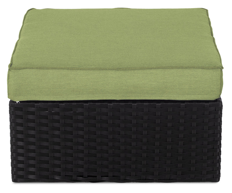 Pouf Barbados pour la terrasse à l’extérieur - osier en résine tressé à la main, résistant aux rayons UV et aux intempéries - noir et vert