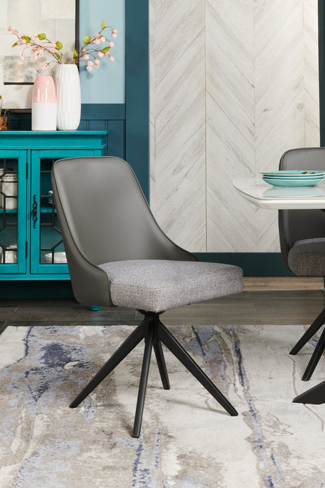 Ensemble de salle à manger Bari 5 pièces en métal avec table de 63 po (L) avec dessus en céramique d’apparence marbre et 4 chaises pivotantes grises