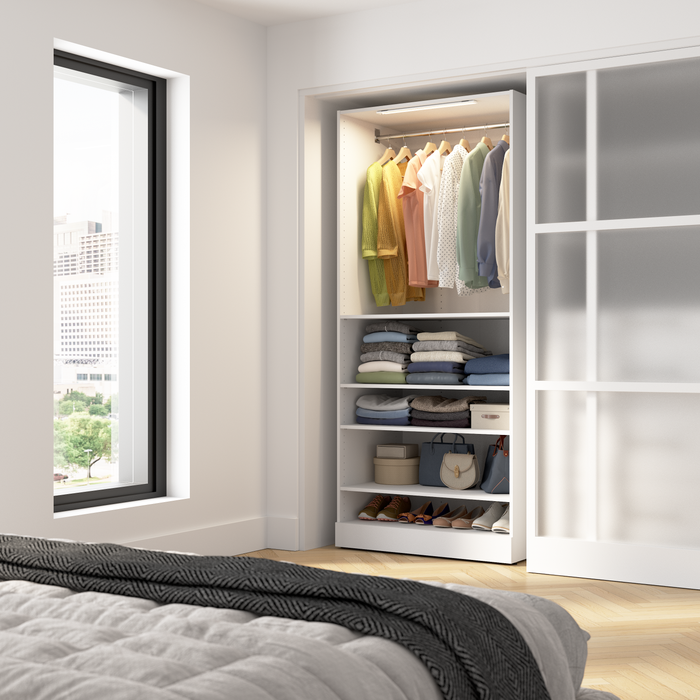 Système de garde-robe et pièce-penderie modulaire Florence de Bestar de 35 po avec éclairage à DEL et tablettes - blanc
