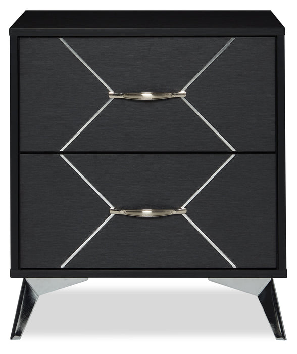 Table de nuit moderne Beau de 21,7 po (L) x 24,6 po (H) à 2 tiroirs - noire et argentée