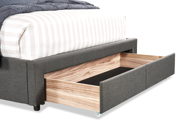 Lit rembourré Beck en tissu gris foncé avec rangement et capitonnage à boutons - format grand lit