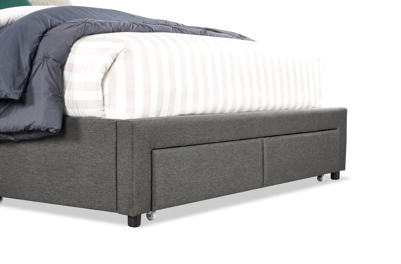 Lit rembourré Beck en tissu gris foncé avec rangement et capitonnage à boutons - format grand lit