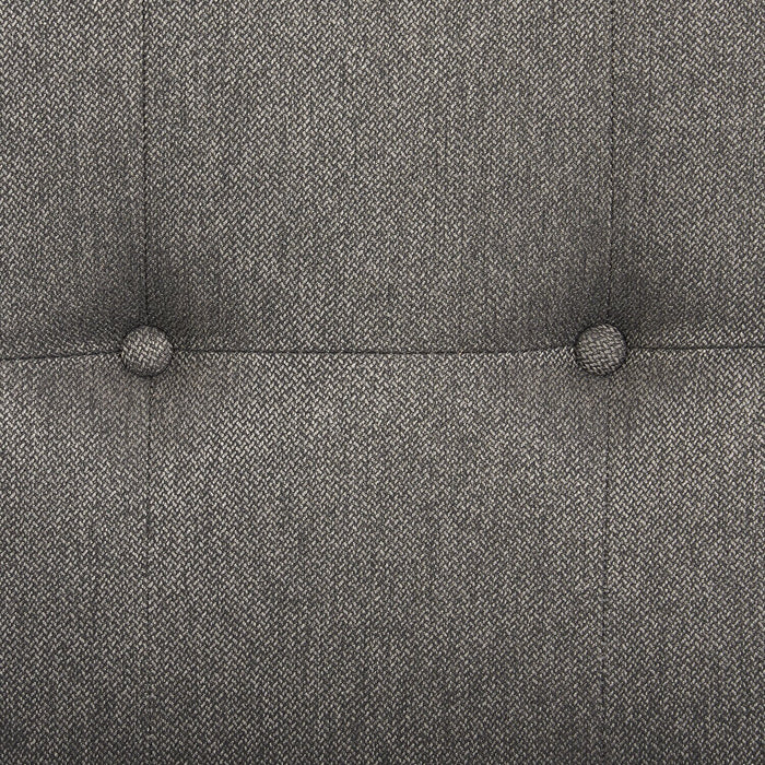 Lit rembourré Beck en tissu gris foncé avec rangement et capitonnage à boutons - format grand lit