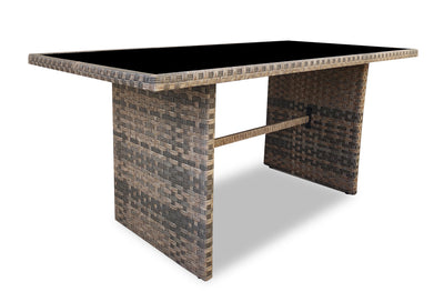 Bergen Dining Height Outdoor Patio Table - Hand-Woven Resin Wicker, Glass Top - Grey|Table Bergen de hauteur régulière pour la terrasse à l’extérieur, osier en résine tressé à la main, dessus en verre - grise