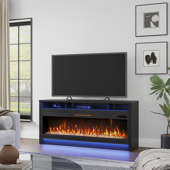 Meuble pour téléviseur Blazen de 64 po avec foyer électrique et rangement, pour téléviseurs jusqu’à 70 po - noir