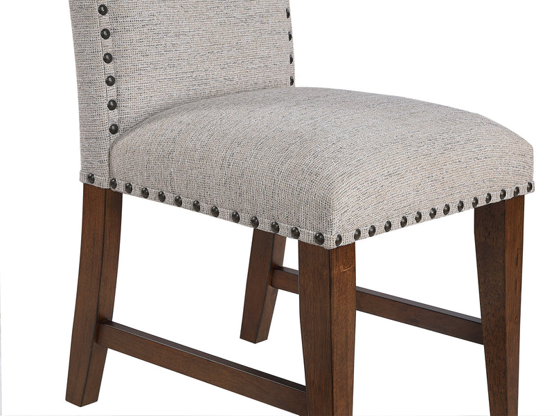 Chaise de salle à manger Boden en tissu de polyester avec bordure de clous décoratifs - beige et brune