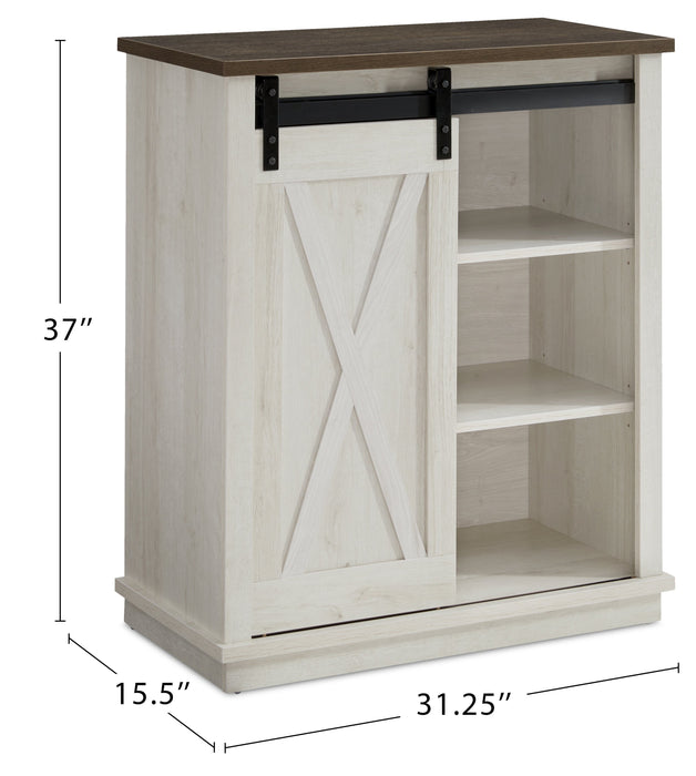 Armoire décorative Bristow de 31 po avec tablettes et porte de grange coulissante - chêne blanc
