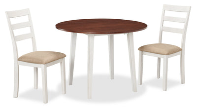 Bryn 3pc Dining Package with 42" Drop-Leaf Table & 2 Chairs, Fabric -Two-Tone White & Brown | Ensemble de salle à manger Bryn 3 pièces avec table de 42 po à abattant et 2 chaises - deux teintes, blanc et brun