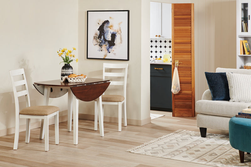 Ensemble de salle à manger Bryn 3 pièces avec table de 42 po à abattant et 2 chaises - deux teintes, blanc et brun