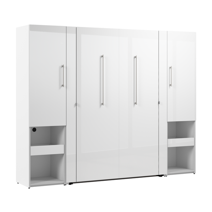 Lit double escamotable Avalon de Bestar de 101 po (L) avec armoires de rangement et tablette coulissante