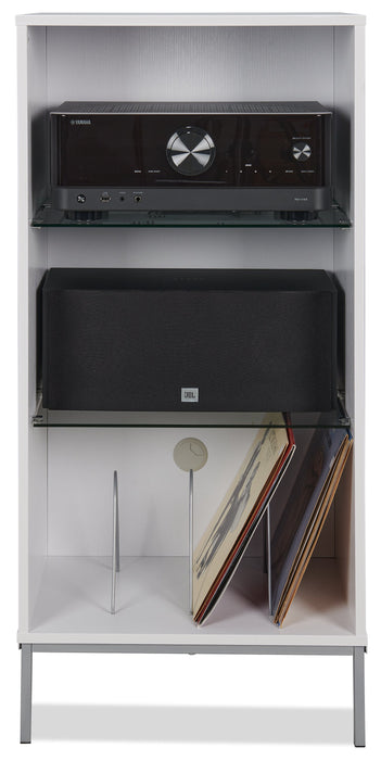 Meuble audio moderne Cade de 20,75 po avec rangement et système de gestion des câbles - blanchi