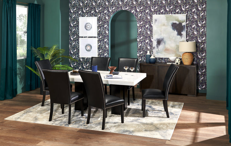 Chaise de salle à manger Cami en tissu en similicuir - noire