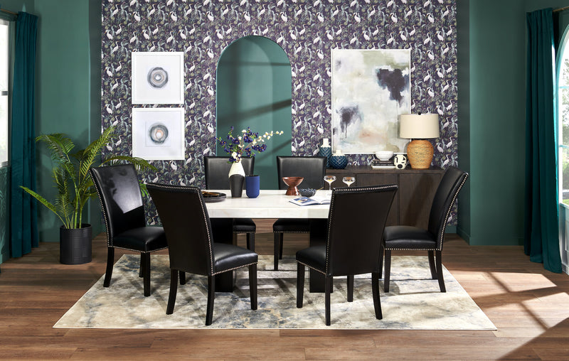 Chaise de salle à manger Cami en tissu en similicuir - noire