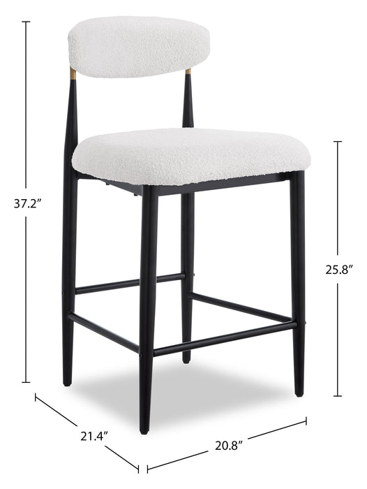 Tabouret 26 po Capri de Kort & Co. de hauteur comptoir en métal avec tissu bouclé et touches dorées - blanc