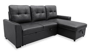 Sofa-lit sectionnel de droite Carter 2 pièces en tissu d’apparence cuir avec fauteuil long de rangement - noir
