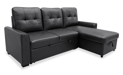 Carter 2-Piece Right-Facing Leather-Look Fabric Sleeper Sectional with Storage Chaise - Black | Sofa-lit sectionnel de droite Carter 2 pièces en tissu d’apparence cuir avec fauteuil long de rangement - noir
