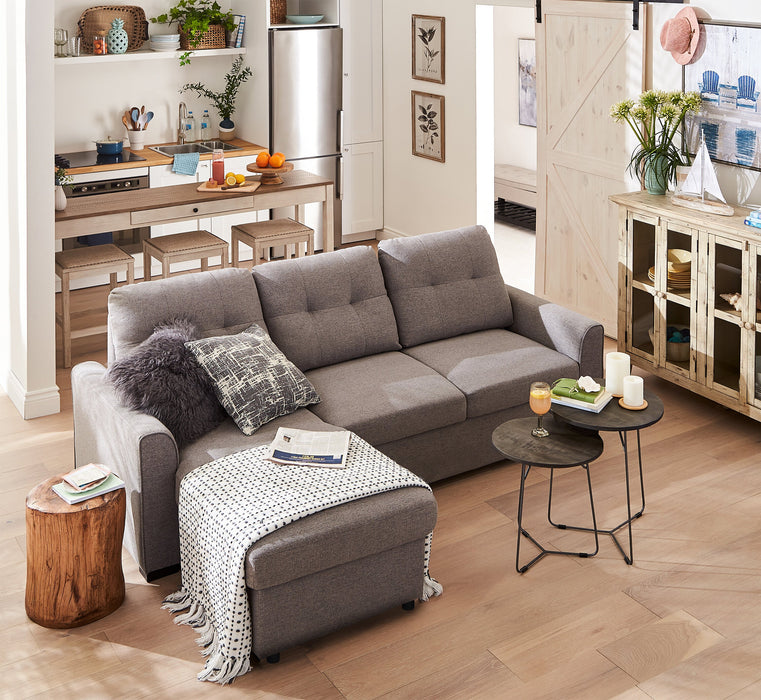 Sofa-lit sectionnel de gauche Carter 2 pièces en tissu d’apparence lin avec fauteuil long de rangement - gris Solis