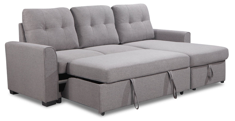 Sofa-lit sectionnel de droite Carter 2 pièces en tissu d’apparence lin avec fauteuil long de rangement - gris Solis