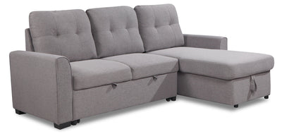 Carter 2-Piece Right-Facing Linen-Look Fabric Sleeper Sectional with Storage Chaise - Solis Grey | Sofa-lit sectionnel de droite Carter 2 pièces en tissu d’apparence lin avec fauteuil long de rangement - gris Solis