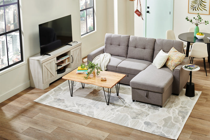 Sofa-lit sectionnel de droite Carter 2 pièces en tissu d’apparence lin avec fauteuil long de rangement - gris Solis