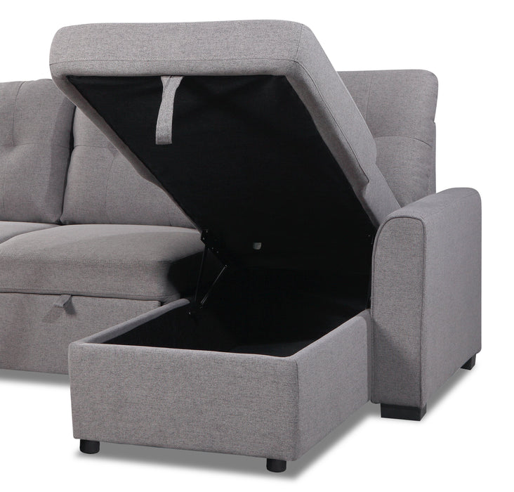Sofa-lit sectionnel de droite Carter 2 pièces en tissu d’apparence lin avec fauteuil long de rangement - gris Solis