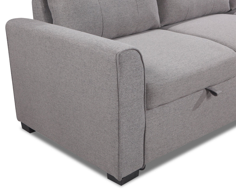 Sofa-lit sectionnel de droite Carter 2 pièces en tissu d’apparence lin avec fauteuil long de rangement - gris Solis