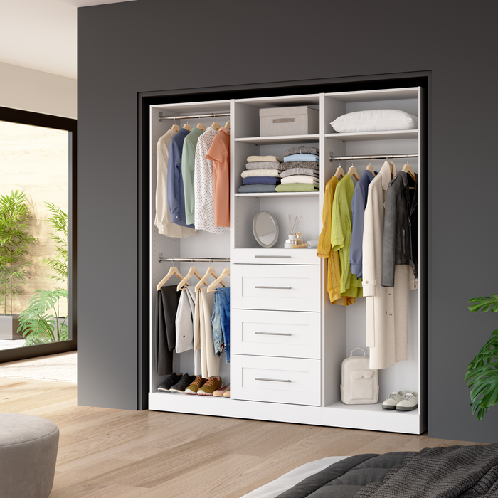 Système de garde-robe modulaire Florence de Bestar de 75 po avec tringles, tablettes et tiroirs de style Shaker - blanc