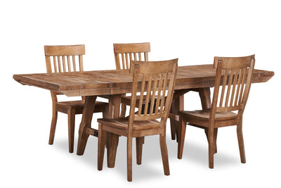 Cedar 5pc Dining Set with Table & 4 Chairs, Pine Wood, Trestle-Base, 72.07"W - Brown | Ensemble de salle à manger Cedar 5 pièces en pin avec table de 72,07 po (L) avec base à tréteaux et 4 chaises - brun