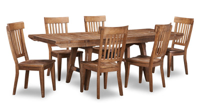 Cedar 7pc Dining Set with Table & 6 Chairs, Pine Wood, Trestle-Base, 72.07"W - Brown | Ensemble de salle à manger Cedar 7 pièces en pin avec table de 72,07 po (L), base à tréteaux et 6 chaises - brun