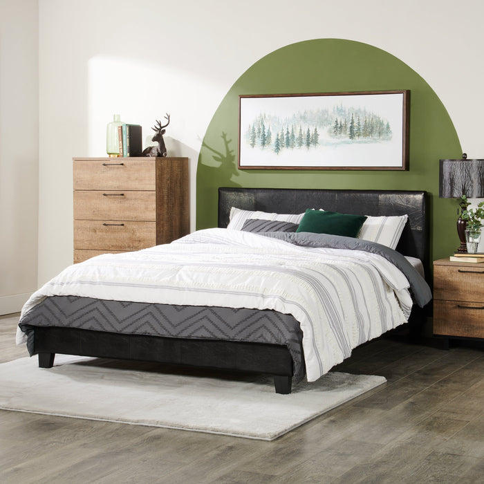 Lit rembourré Chase en tissu de cuir végétalien brun - format grand lit