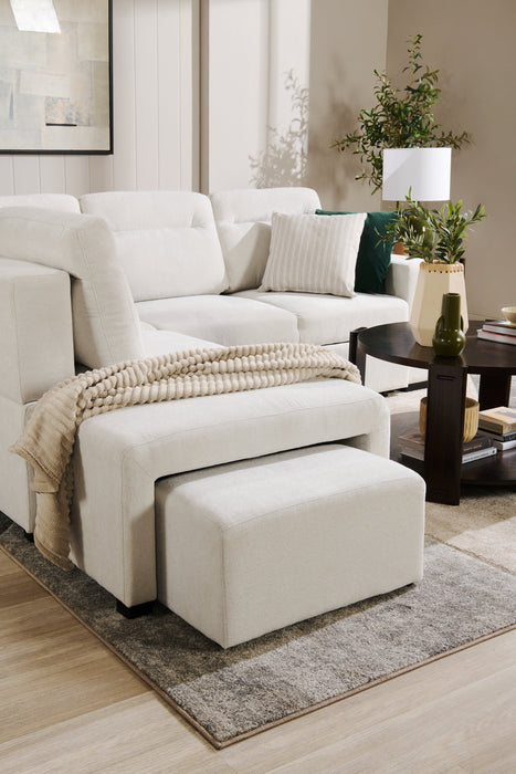 Sofa-lit sectionnel de gauche Coast 3 pièces en tissu avec rangement et pouf - blanc ivoire