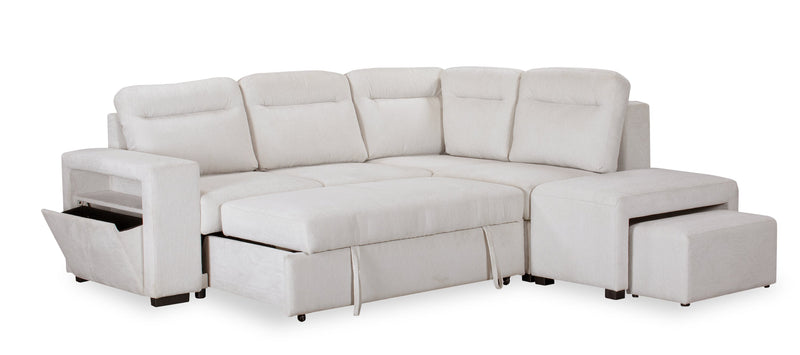 Sofa-lit sectionnel de droite Coast 3 pièces en tissu avec rangement et pouf - blanc ivoire