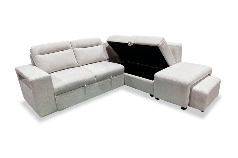 Sofa-lit sectionnel de droite Coast 3 pièces en tissu avec rangement et pouf - blanc ivoire