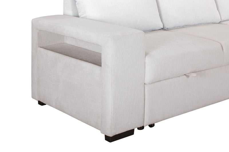 Sofa-lit sectionnel de droite Coast 3 pièces en tissu avec rangement et pouf - blanc ivoire
