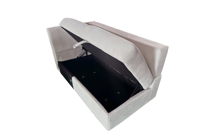 Sofa-lit sectionnel de droite Coast 3 pièces en tissu avec rangement et pouf - blanc ivoire
