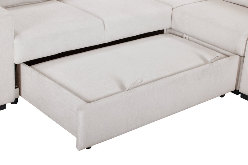 Sofa-lit sectionnel de droite Coast 3 pièces en tissu avec rangement et pouf - blanc ivoire
