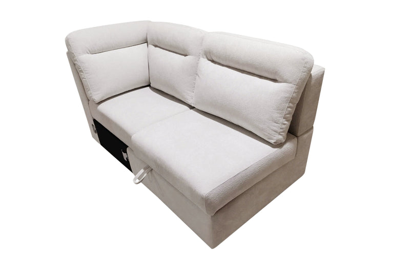 Sofa-lit sectionnel de droite Coast 3 pièces en tissu avec rangement et pouf - blanc ivoire