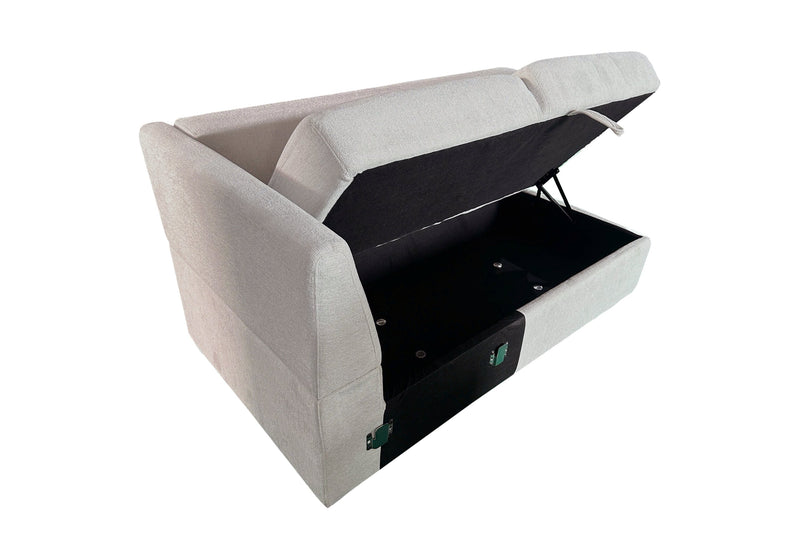 Sofa-lit sectionnel de droite Coast 3 pièces en tissu avec rangement et pouf - blanc ivoire