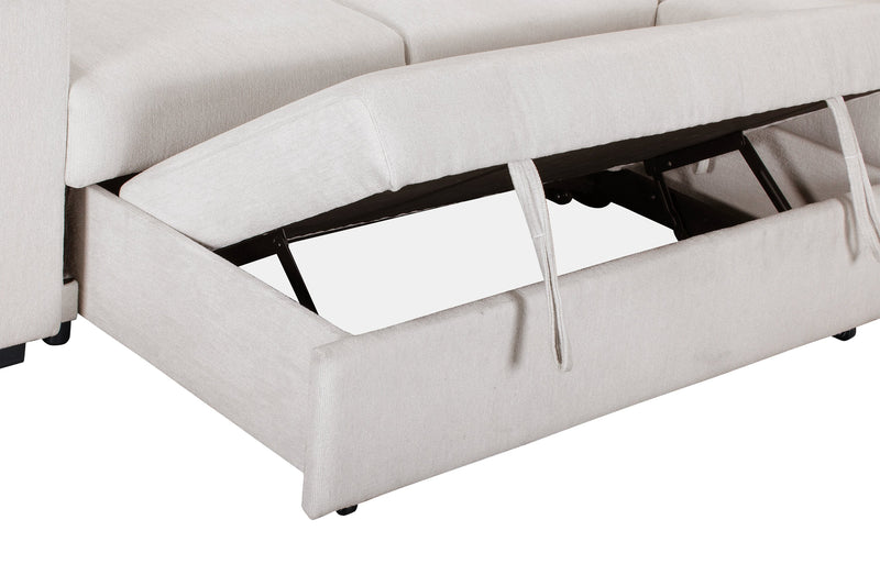 Sofa-lit sectionnel de droite Coast 3 pièces en tissu avec rangement et pouf - blanc ivoire