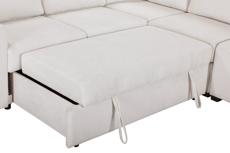 Sofa-lit sectionnel de droite Coast 3 pièces en tissu avec rangement et pouf - blanc ivoire