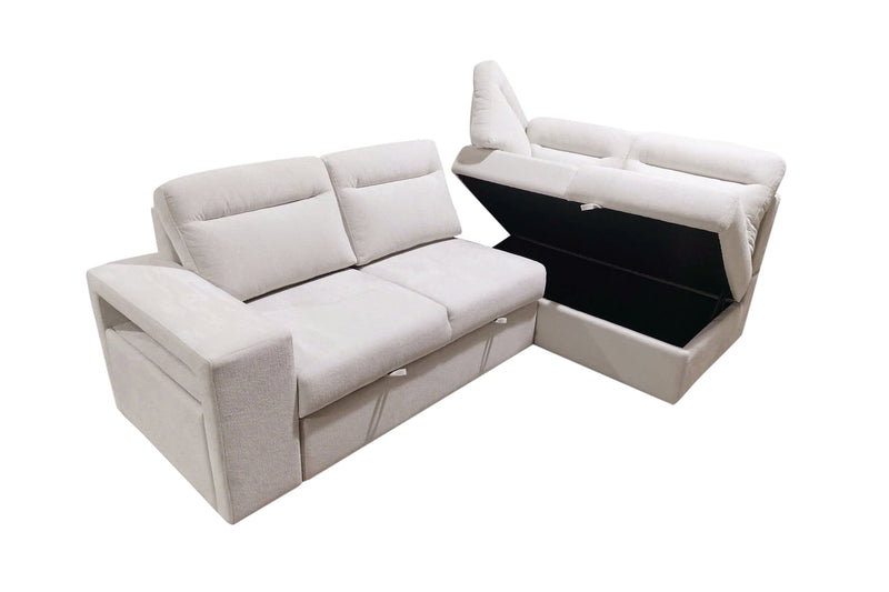 Sofa-lit sectionnel de droite Coast 3 pièces en tissu avec rangement et pouf - blanc ivoire