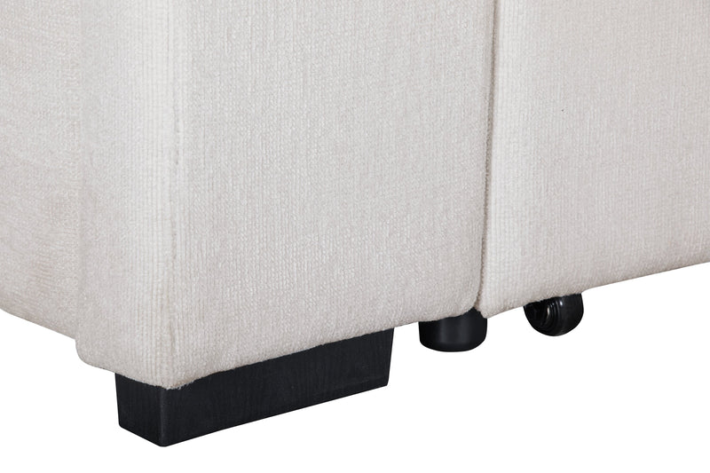 Sofa-lit sectionnel de droite Coast 3 pièces en tissu avec rangement et pouf - blanc ivoire