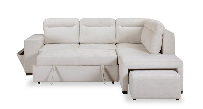 Sofa-lit sectionnel de droite Coast 3 pièces en tissu avec rangement et pouf - blanc ivoire