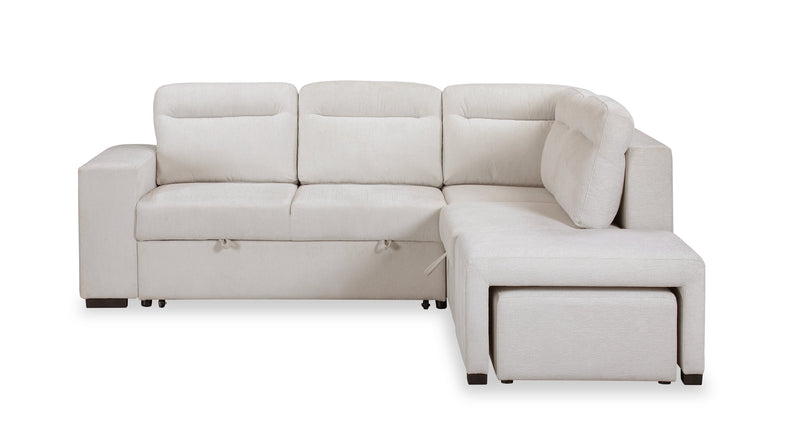 Sofa-lit sectionnel de droite Coast 3 pièces en tissu avec rangement et pouf - blanc ivoire