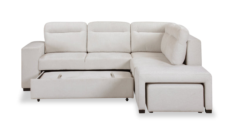 Sofa-lit sectionnel de droite Coast 3 pièces en tissu avec rangement et pouf - blanc ivoire