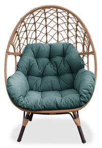 Fauteuil en forme d’œuf Coco pour la terrasse à l’extérieur, osier en résine tressé à la main, résistant aux rayons UV et aux intempéries - vert