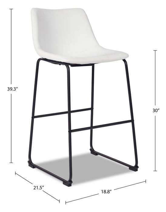 Tabouret 30 po bar Cole en tissu de cuir végétalien et en métal - blanc